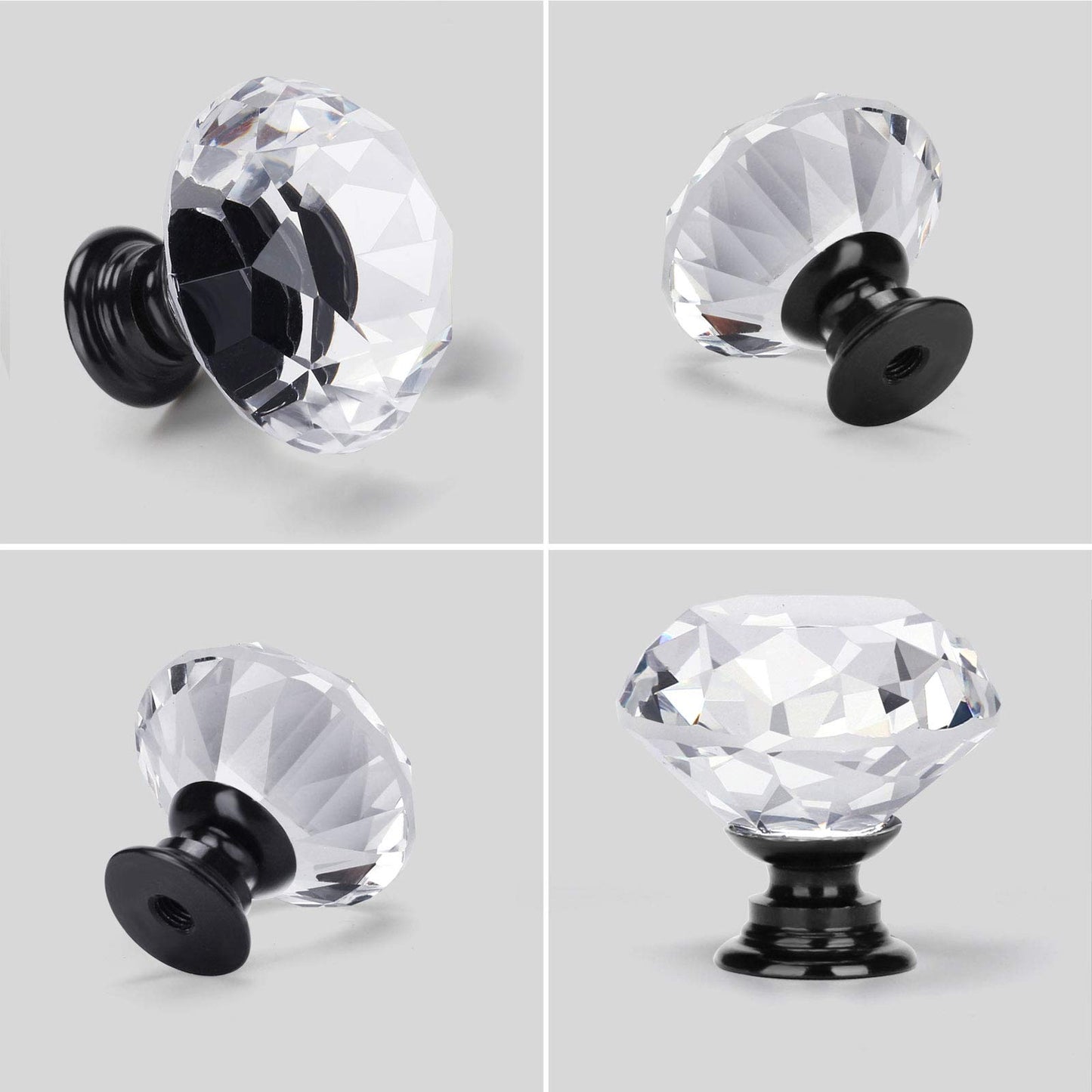 FENSING 10 Pcs 30MM Kitchen Cabinet Knobs Drawer Knobs Dresser Knobs Black Glass Crystal Knobs Drawer Pulls Door Knobs Dresser Drawer Handles Knobs for Dresser Drawers(Black)