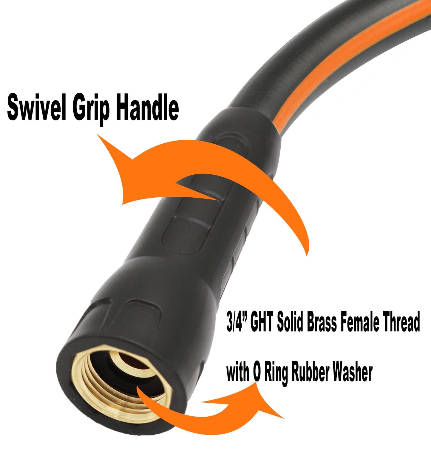 EADUTY Hybrid Garden Hose 5/8 IN. x 50 FT, Heavy Duty, Lightweight, Flexible with Swivel Grip Handle and Solid Brass Fittings, Gray+Orange