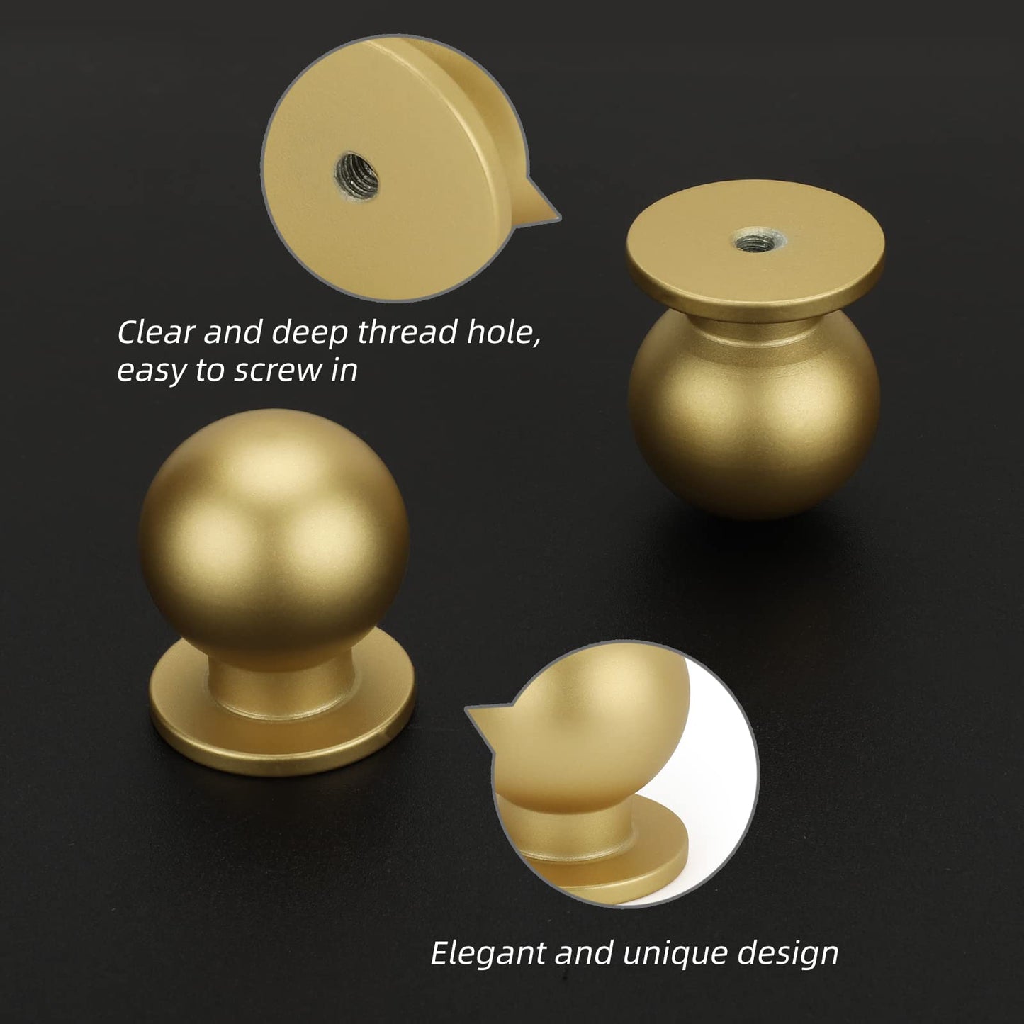 homdiy 10 Pack Brushed Brass Cabinet Knobs Dresser Knobs, Gold Cabinet Knobs Drawer Knobs Round Ball Gold Knobs Kitchen Cabinet Hardware Single Hole Door Knobs