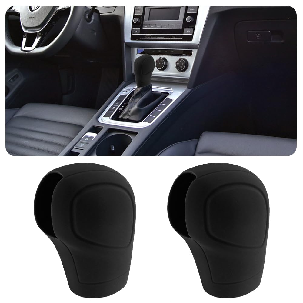 IHOTDER 2PCS Car Gear Shift Cover - Silicone Non-Slip Auto Gear Shift Knob Cover - Preventing Automatic Shifter Knobs Aging - Universal Car Interior Decor Accessories for Women or Man (Black)