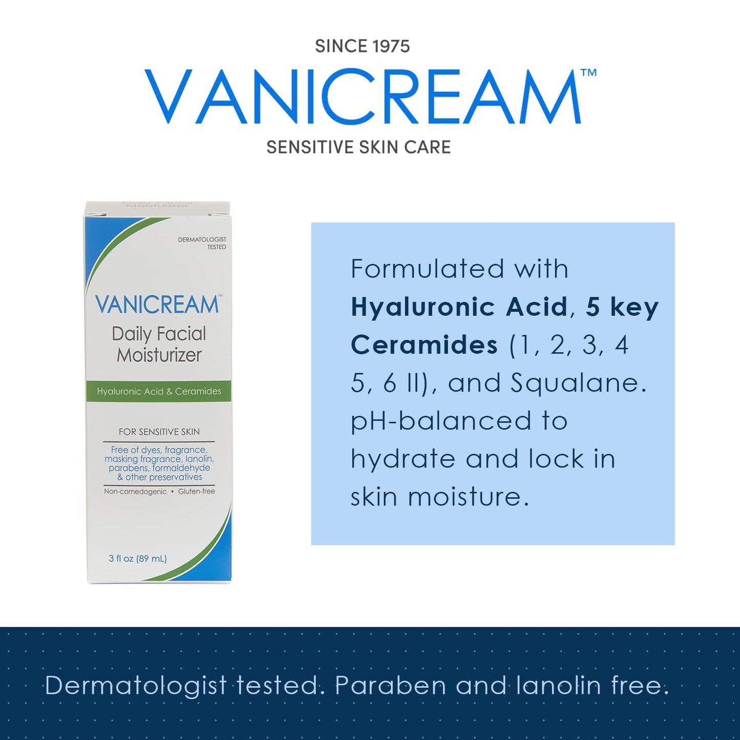 Vanicream Daily Facial Moisturizer With Ceramides and Hyaluronic Acid - 3 fl oz - Formulated Without Common Irritants for Those with Sensitive Skin