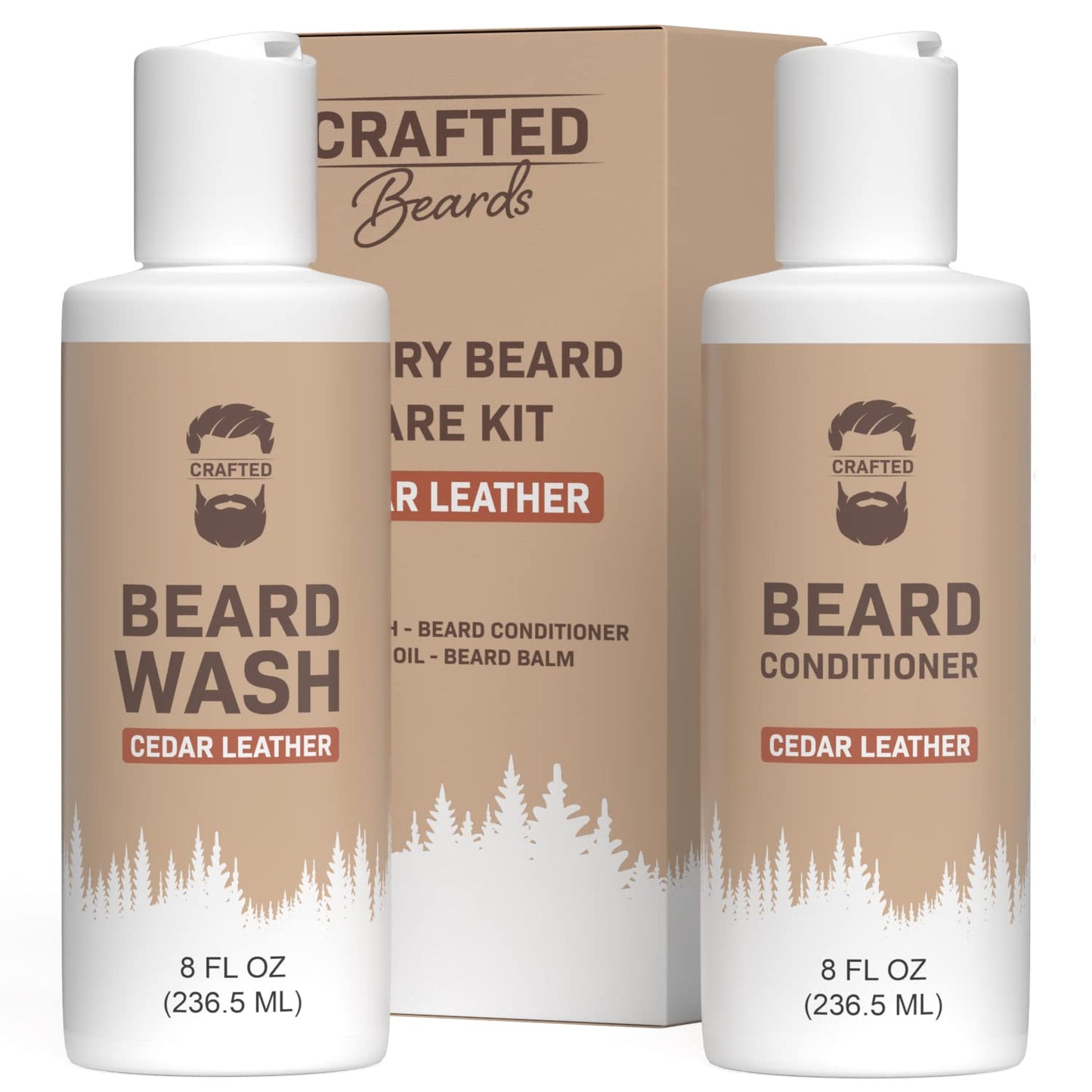 Crafted Beards Beard Wash & Conditioner - Cedar Leather - Beard Shampoo - Best Beard Wash - Beard Conditioner - Beard Kit - Beard Care - Beard Cleaner - 8oz (CL))