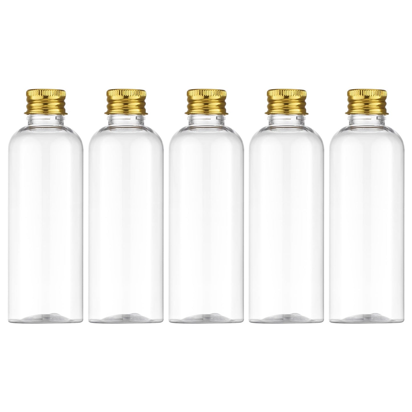 Tekson Travel Size Bottles 3.4 oz, Refillable Containers for Cosmetic, Leak Proof Rravel Bottles with Gold Screw Cap for Travel Essentials (100ml, Clear)