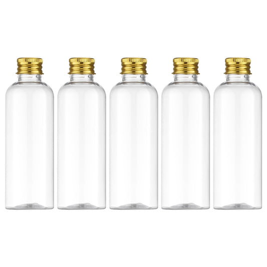 Tekson Travel Size Bottles 3.4 oz, Refillable Containers for Cosmetic, Leak Proof Rravel Bottles with Gold Screw Cap for Travel Essentials (100ml, Clear)