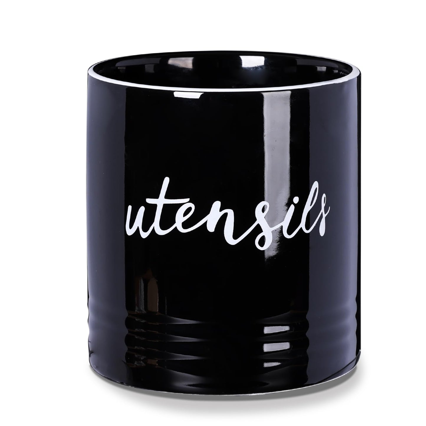 LEETOYI Farmhouse Utensil Holder,Ceramic Utensil Crock Easy to Clean 4.5-inch (Black)