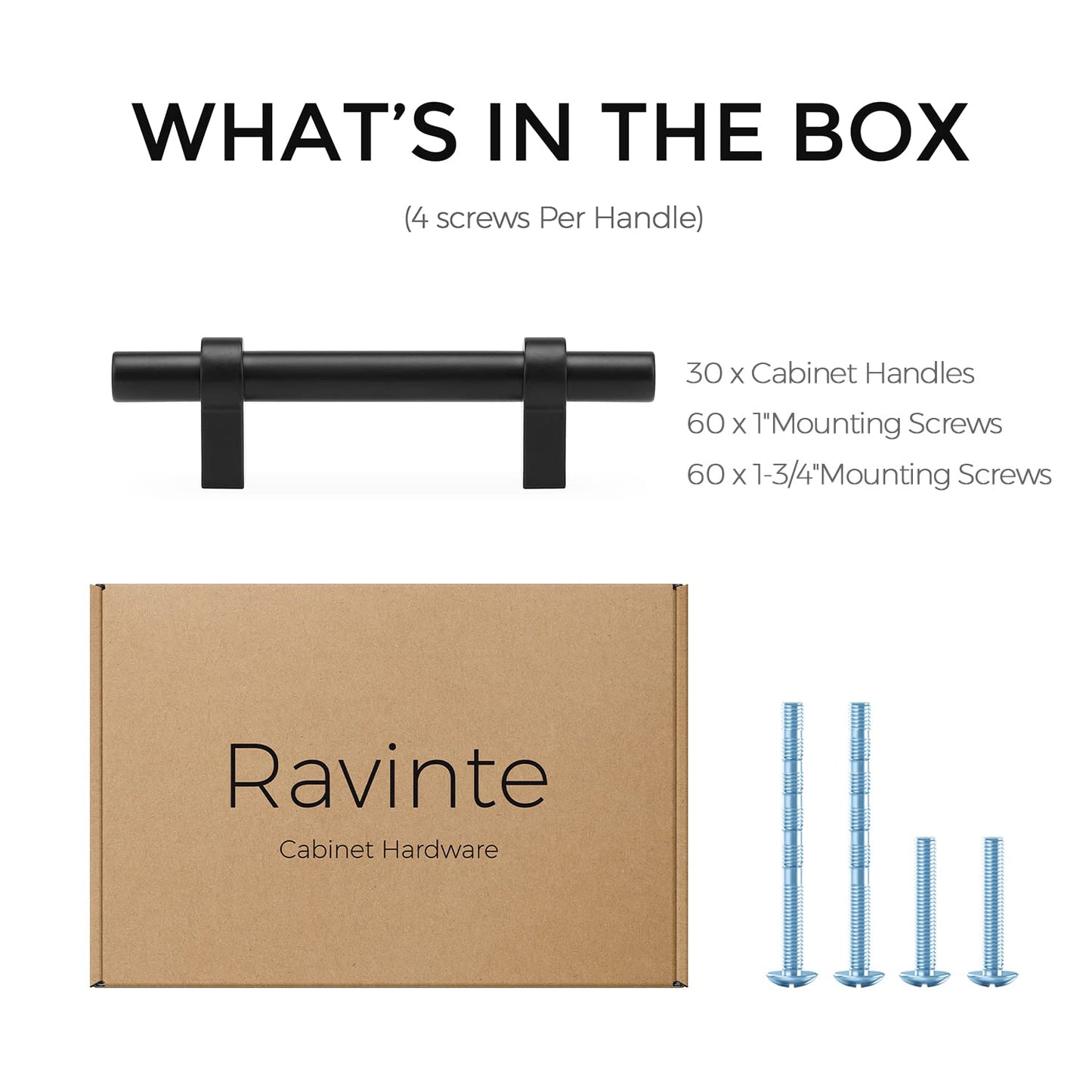 Ravinte 30 Pack 5 Inch Cabinet Pulls Matte Black Kitchen Cabinet Hardware Cupboard Handles with Square Base 5" Length,3" Hole Center