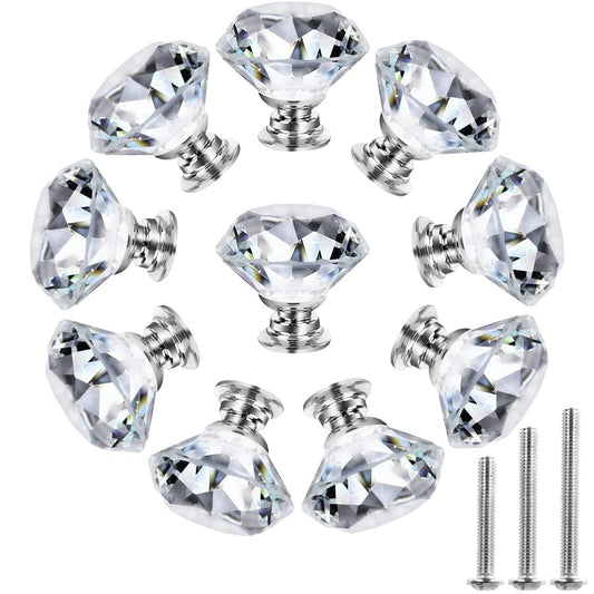 NORTHERN BROTHERS Dresser Knobs Drawer Knobs Crystal Knobs 30mm- Diamond Knobs Pull for Cabinets and Drawers Crystal Knobs for Dresser Drawers 10 Pack