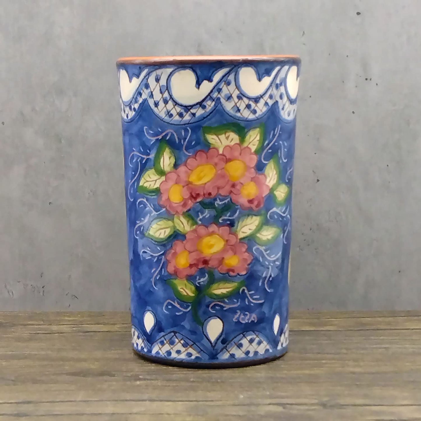 Hand Painted Portuguese Pottery Floral Kitchen Utensil Holder, Blue, White, Red, Green, Yellow (255-355-455-FL)