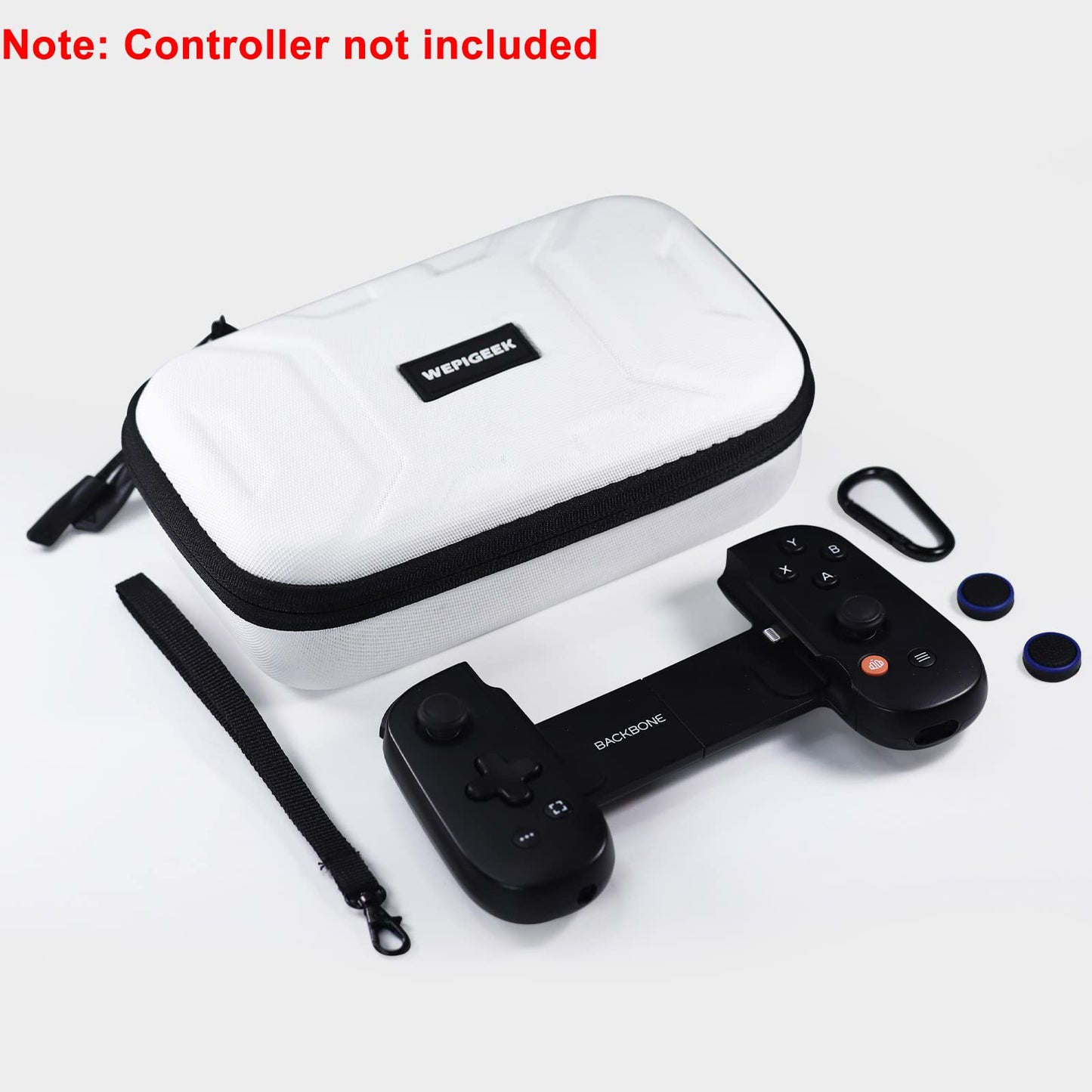 WEPIGEEK Hard Case for Backbone One Controller iOS/Android/Playstation Edition Design Perfect Groove,Strong Strap,Soft Lining,Pockets for Accessories Come with Carabiner &Thumbsticks-White