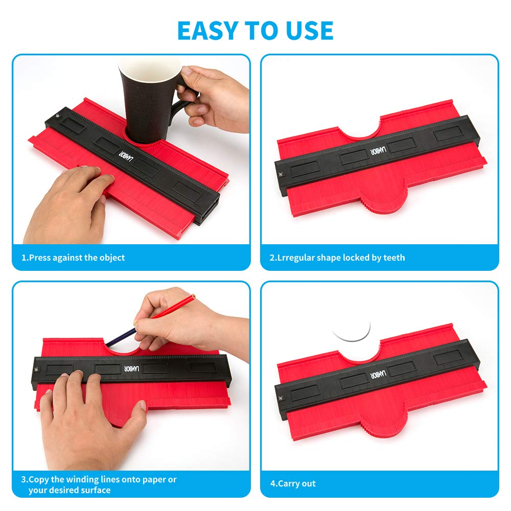 Contour Gauge 10 Inch, Widen Plastic Profile Gauge Duplicator, Precisely Copy Irregular Shapes Wood Template Measuring Tool for Perfect Fit and Easy Cutting (10 Inch Widen-Red)