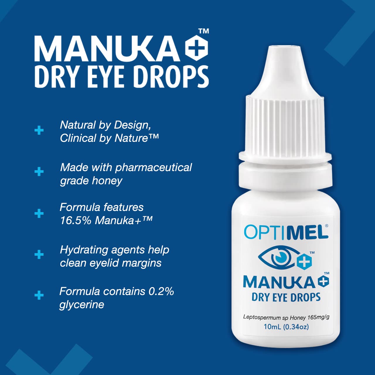 Optimel Manuka+ Honey Dry Eye Drops, Hydrate and Alleviate Symptoms of Chronic Dry Eye, Restore Eye Comfort, Pharmaceutical Grade Manuka Honey, Natural by Design, 0.34oz (Pack of 1)