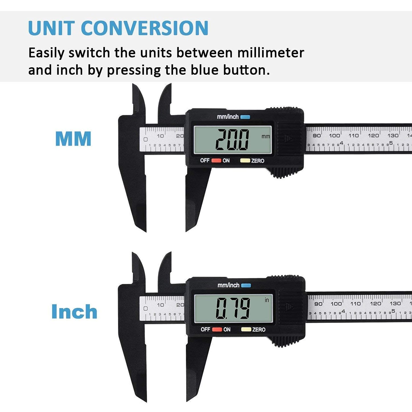 Digital Caliper, Adoric 0-6" Calipers Measuring Tool - Electronic Micrometer Caliper with Large LCD Screen, Auto-Off Feature, Inch and Millimeter Conversion