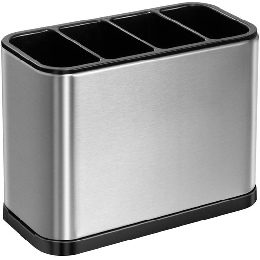 ODesign Utensil Caddy Flatware Organizer Crock Utensil Holder for Countertop Kitchen Rustproof 4 Divider Drip Tray Stainless Steel ABS Anti Slip Scratch - 7.1 x 3.39 x 5.1 inch