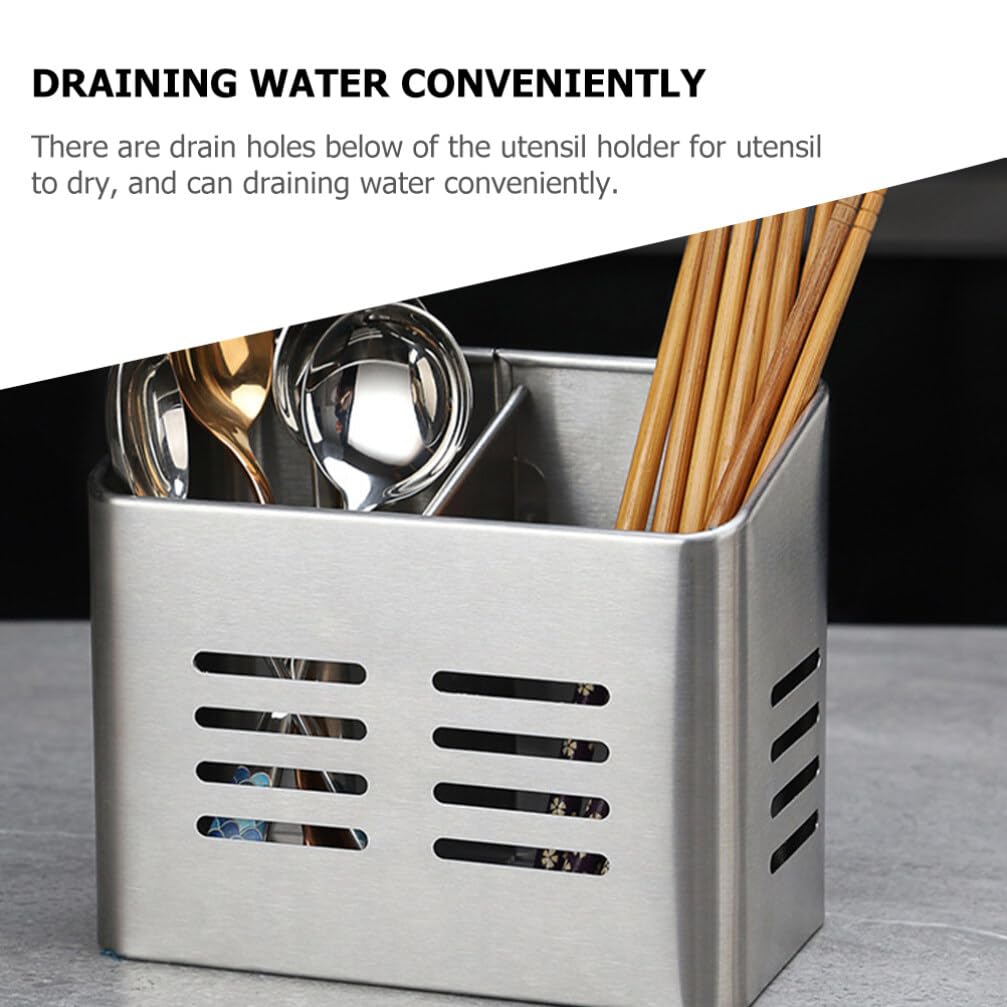 Luxshiny Utensil Drying Rack Metal Utensil Caddy Utensil Holder Canister Stainless Steel Kitchen Utensils Holder for Home Restaurant