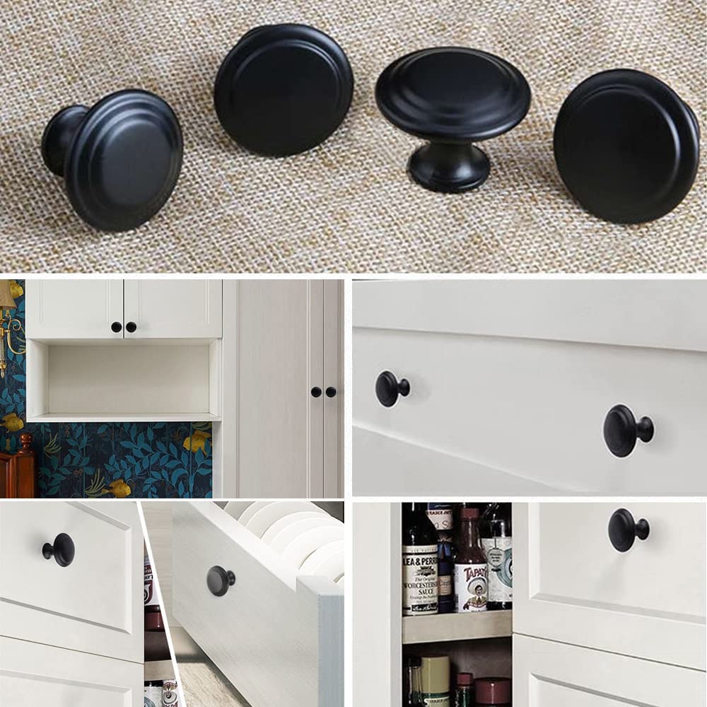 40 Pieces Black Round Kitchen Cabinet Knobs Dresser Knobs Drawer Knobs Drawer Pulls Door Knobs Dresser Handles Cabinet Hardware Cupboard Handles with Screws (1.2 inch)