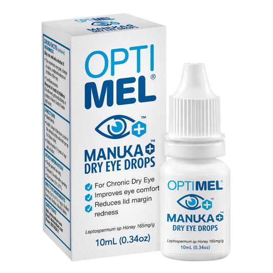 Optimel Manuka+ Honey Dry Eye Drops, Hydrate and Alleviate Symptoms of Chronic Dry Eye, Restore Eye Comfort, Pharmaceutical Grade Manuka Honey, Natural by Design, 0.34oz (Pack of 1)