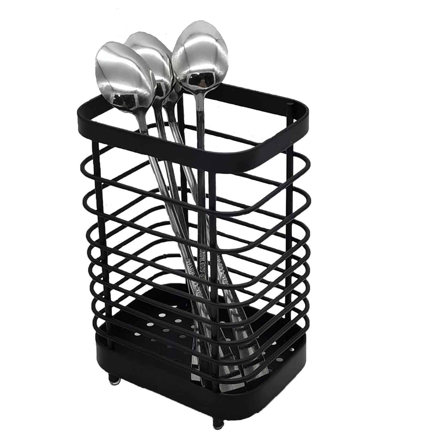 Oidium Stainless Steel Utensil Holder,Utensil Crock Countertop Organizer 6x4x3 In,Black Utensil Holder,Metal Steel Square Utensil Flatware Storage for Countertop