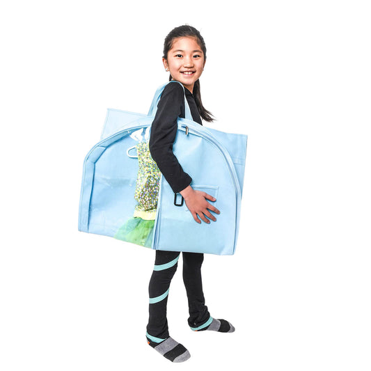 Waterproof Hanging Garment Bag 40 inch Clothes Bag with Gusset, 5 Pockets & Side Zip for Dance Costumes, Sports, Skating, Theatre, Beauty Pageants, Cheer & More by Kendall Country, Sky Blue