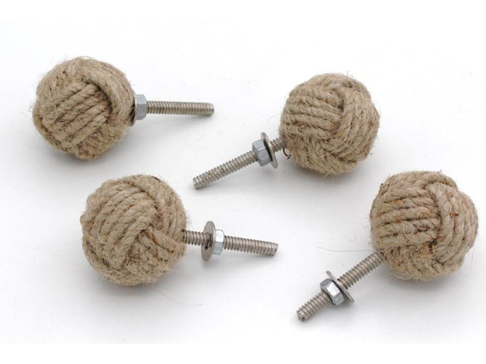 RII 6 Rope Doorknobs Nautical Twisted Decorative Jute, Rustic Rope Knot Drawer Pull and Push, Furniture Handles/Knobs, Cabinets, Nautical Hardware Décor, 1.25"