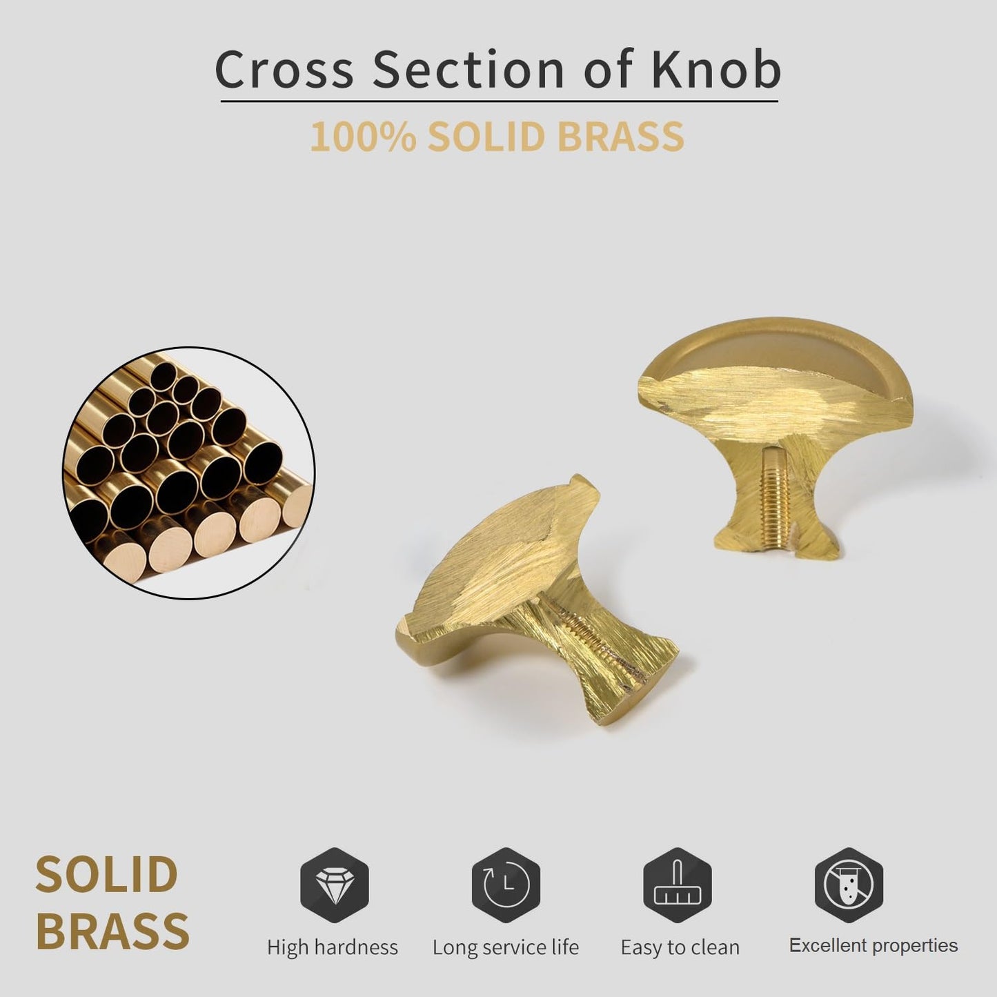 SNBTLA Solid Brass Dresser-Cabinet Knobs - 5 Pack 1-1/4 Inch Diameter Brushed Gold Handles Hardware for Drawer Kitchen Bedroom Bathroom