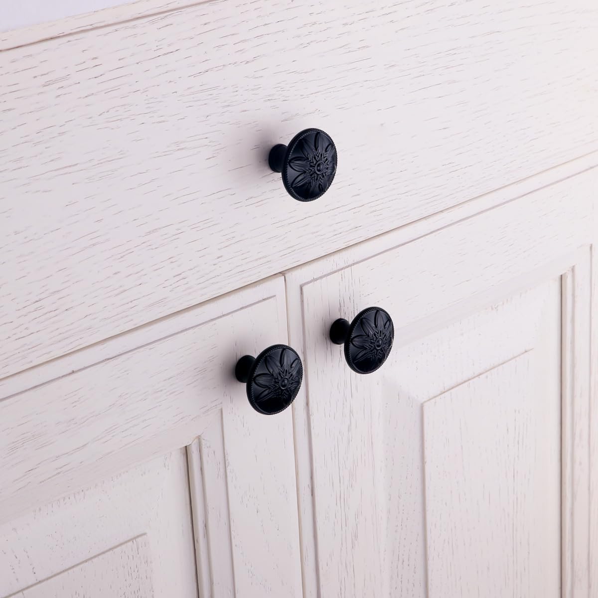 12 Pack - Matte Black Cabinet Hardware Knob Round,1-2/5” Dia Bathroom Kitchen Cabinet Drawers bi-fold Knobs Black,Kitchen Cabinet Drawer Knobs Black Matte Knob for Dresser Drawers