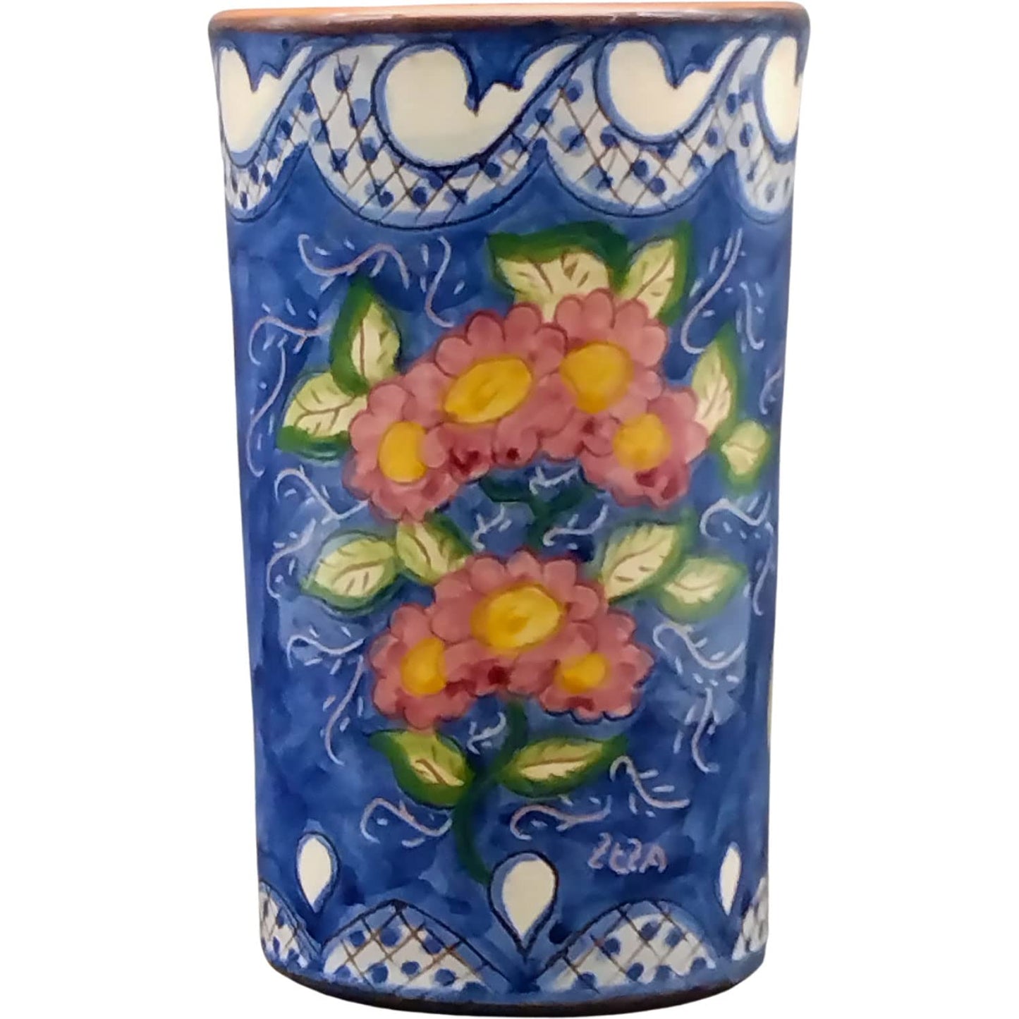 Hand Painted Portuguese Pottery Floral Kitchen Utensil Holder, Blue, White, Red, Green, Yellow (255-355-455-FL)