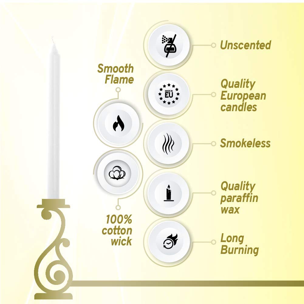 BOLSIUS White Candles 10 Pack - 9 Inch Straight Taper Candle Set - 8 Hour Candlesticks - Fits Most Standard Candle Holders - Premium European Quality - Household, Dinner, Wedding, & Party Candlesticks