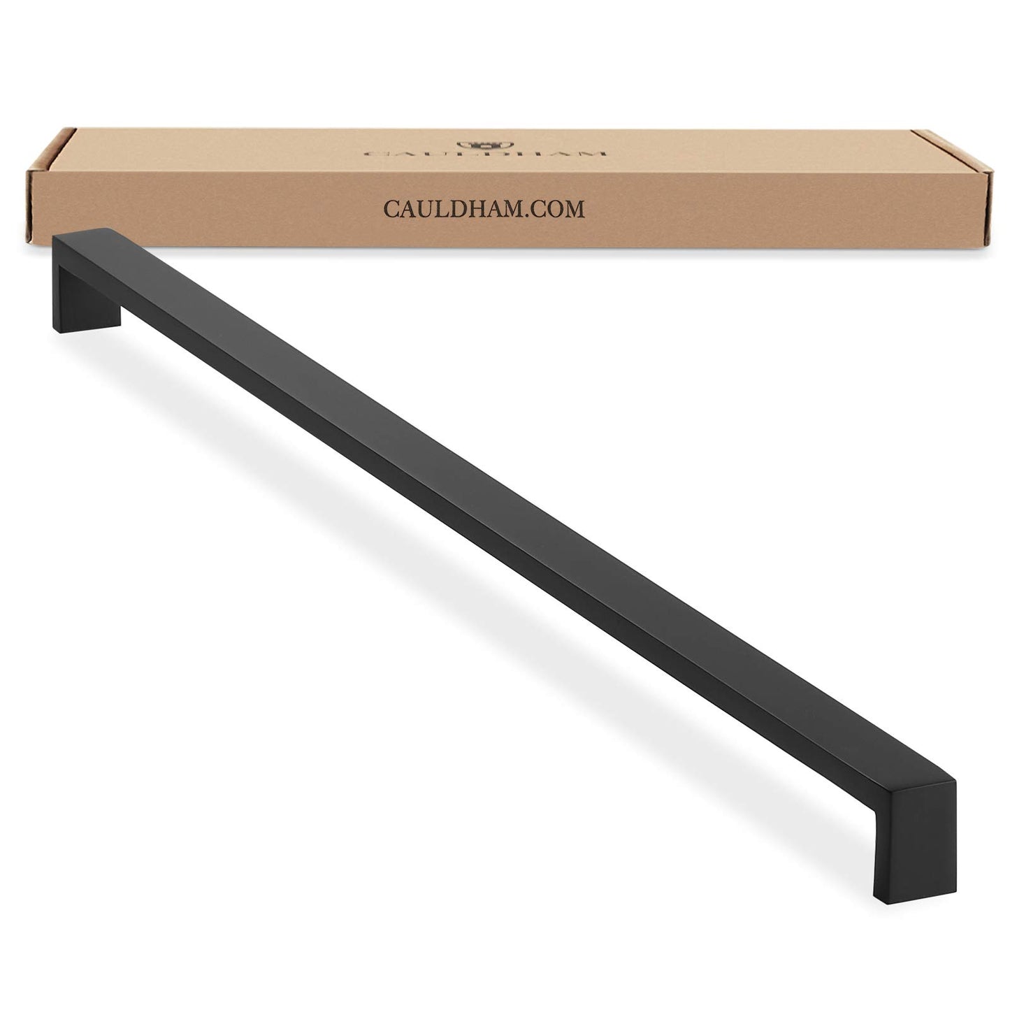 CAULDHAM Solid Stainless Steel Cabinet Hardware Square Pull Matte Black (20-1/8" Hole Centers) - 2 Pack