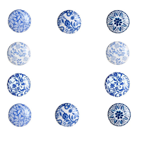 Perilla Home Set of 10 Ceramic Knobs Decorative Glass Knobs for Home Kitchen Cabinet Hardware Cupboard Glass Door Dresser Wardrobe and Drawer Pulls (Blue)