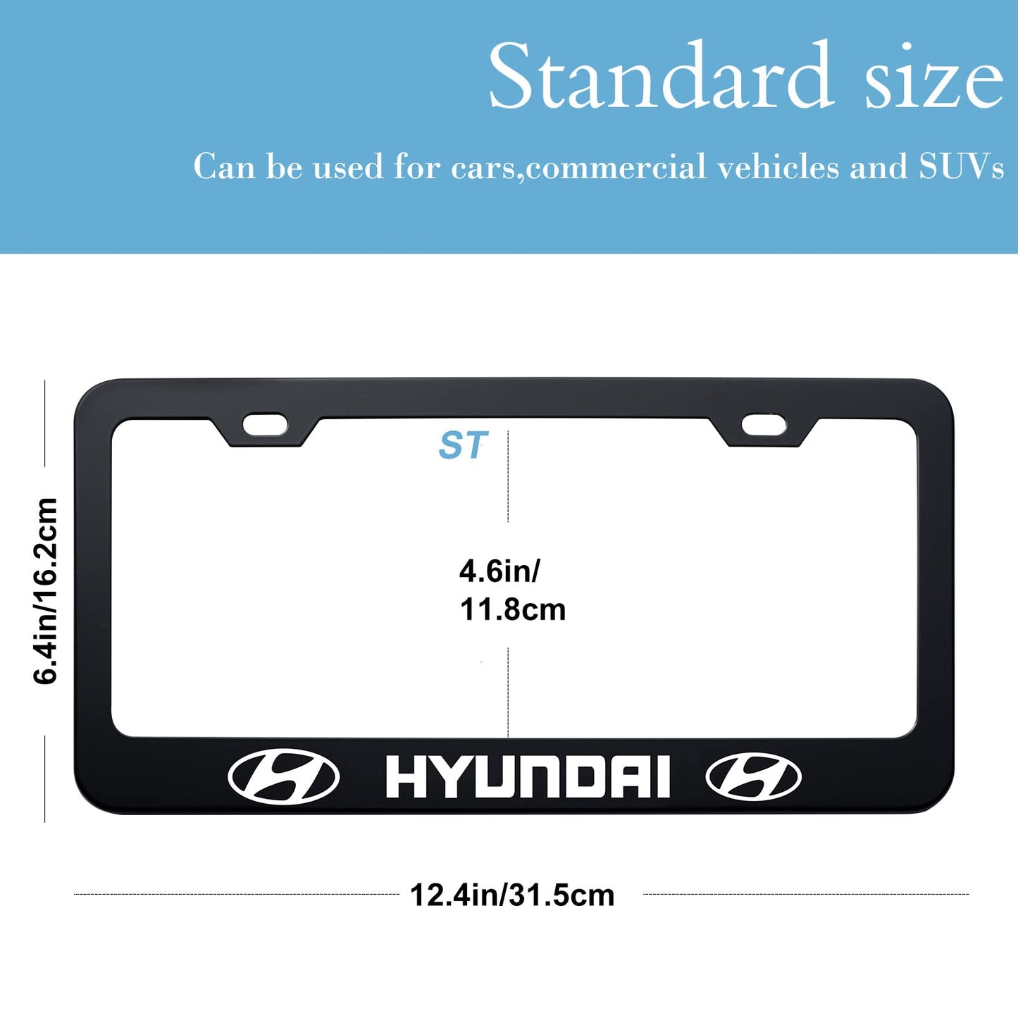 License Plate Frames Compatible with Hyundai, Stainless Steel License Plate Covers Protect Plates, with Screw Caps Cover and 4 Tire Valve Stem Caps Accessories.