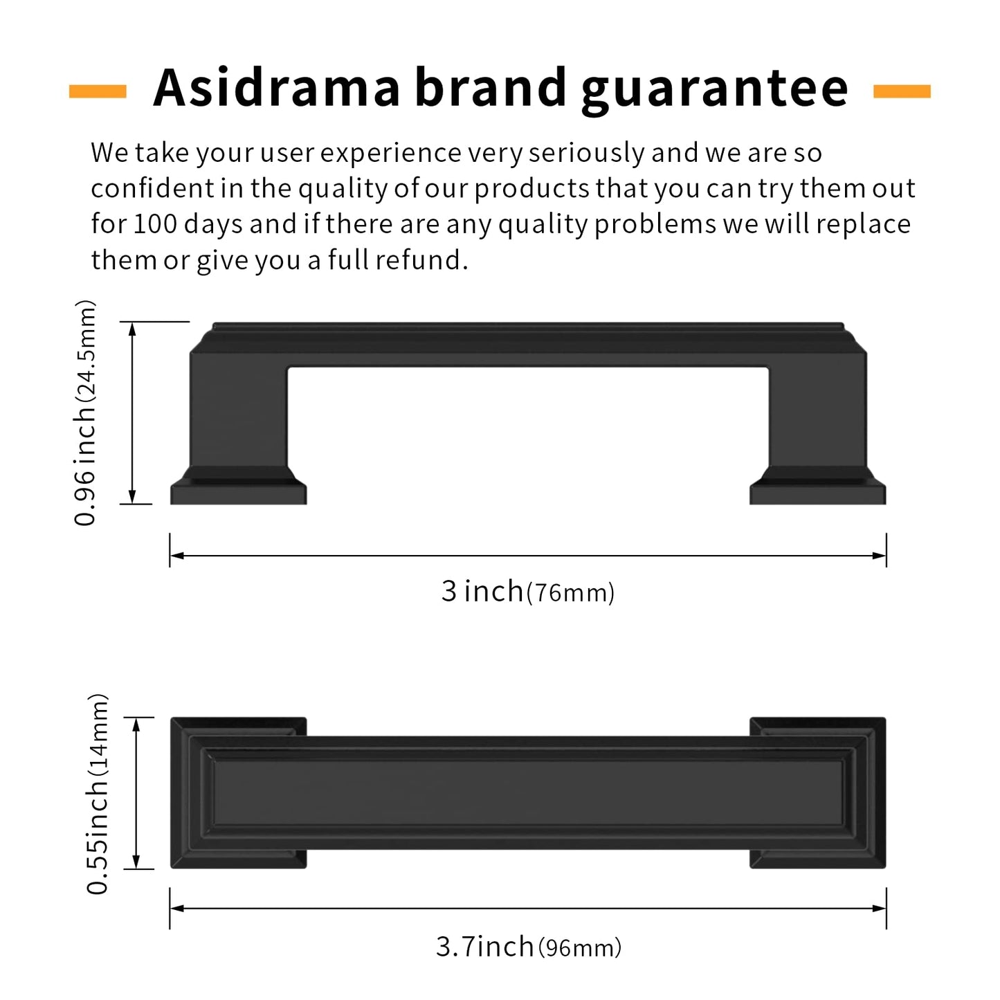 Asidrama 10 Pack 3 Inch(76mm) Matte Black Kitchen Cabinet Handles Cabinet Pulls Kitchen Cabinet Hardware for Cupboard Drawer Handles Dresser Pulls