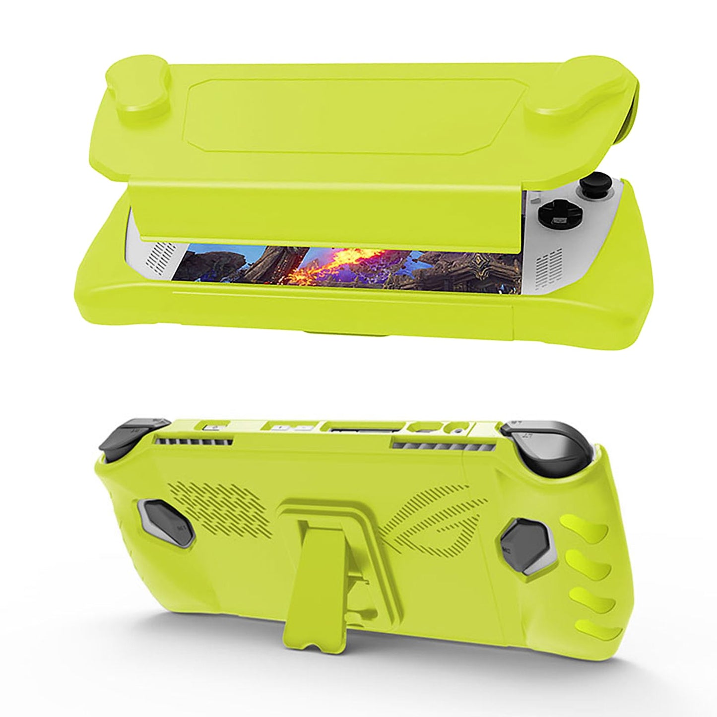 NUHFUFA Protective Cover with Detachable Front Shell for ASUS Rog Ally 7-inch Handheld 2023, Full Coverage with Bracket Anti-Drop Dustproof Ergonomic Grip Case(Yellow)