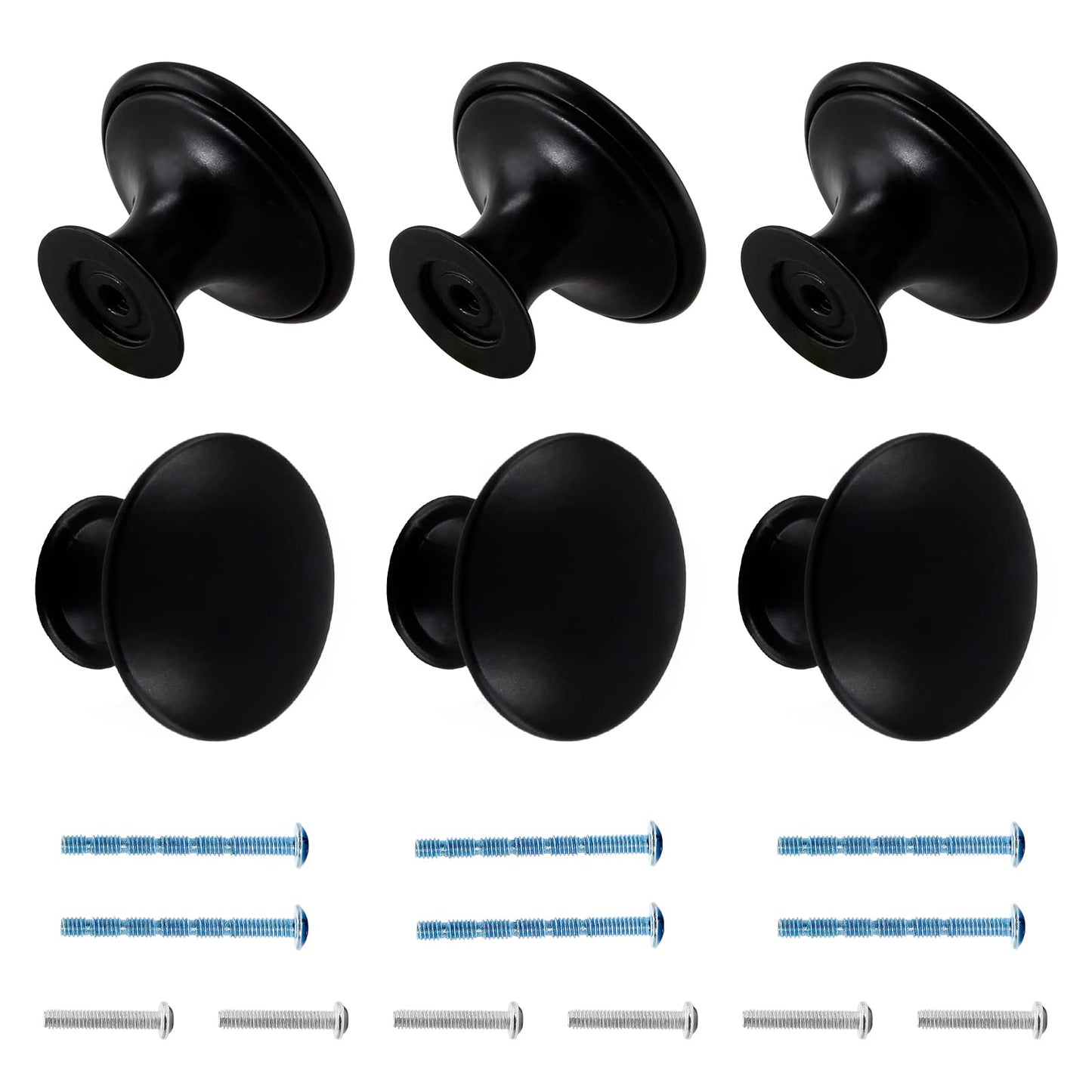 Cionyce 6 Pcs Black Cabinet Knobs Metal Drawer Knobs Round Dresser Handle Knobs 1.18" Diameter Kitchen Cabinet Knobs Hardware(with Mounting Screws)