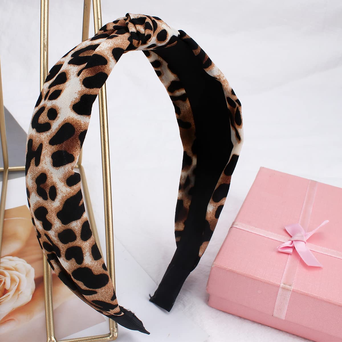 TOBATOBA Pearl Headband Leopard Headband for Women Girls, Velvet Knotted Headband for Women, Top Knot Headband, Womens Headbands Hairband, Diademas Para Mujer De Moda, Christmas Gifts for Women Girls