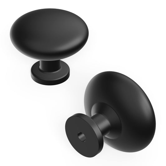 Hickory Hardware 10 Pack of Round Kitchen Cabinet Knobs, Quality Drawer and Dresser Knob, Handle Pulls for Cabinet Doors, Bathroom Drawers, 1-1/8 Inch, Matte Black, Essentials Collection