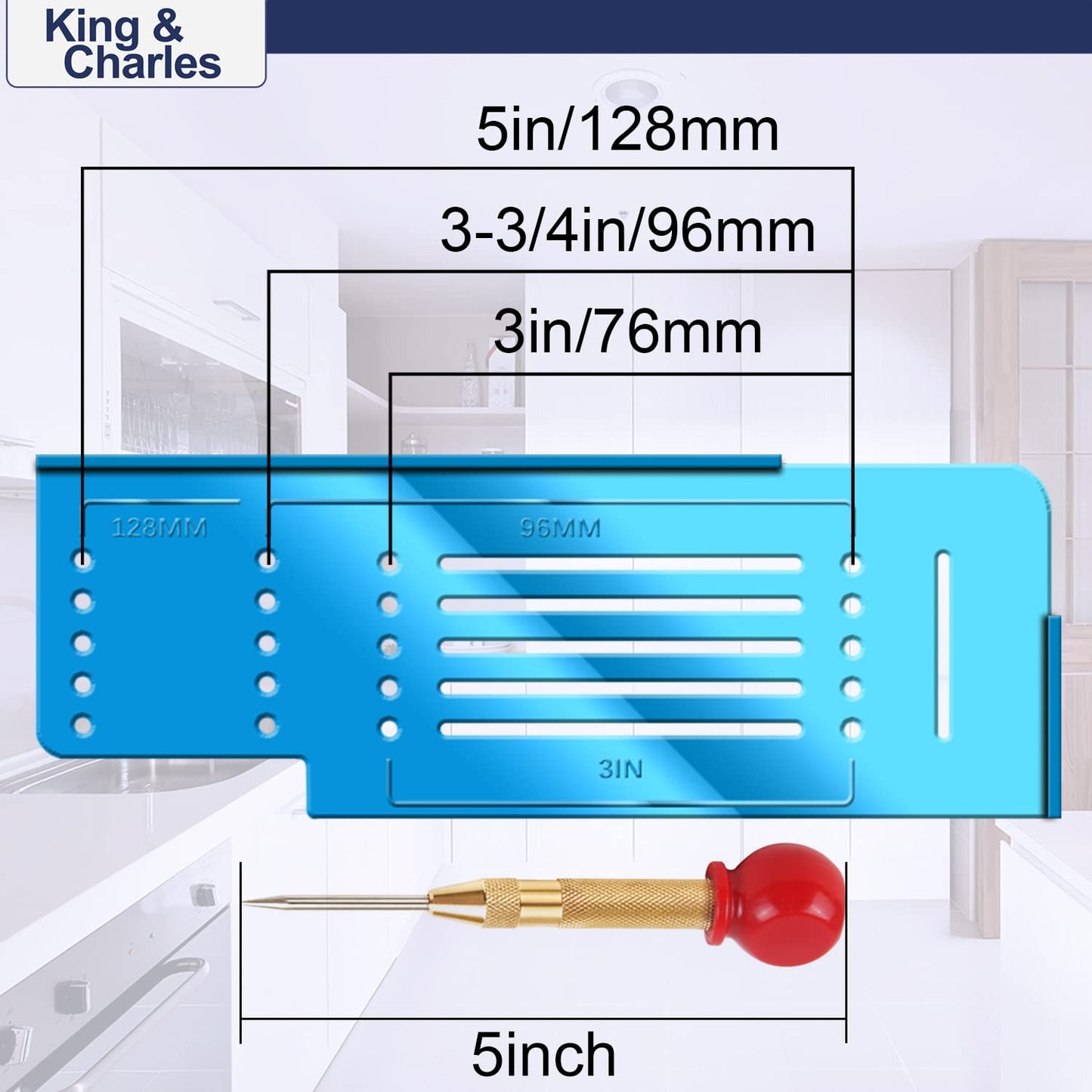 King&Charles Cabinet Hardware Template, Cabinet Handle Template Tool - Cabinet Pull/Knob Template for Cabinet Hardware, Cabinet Template for Handles and Pulls with Center Punch.