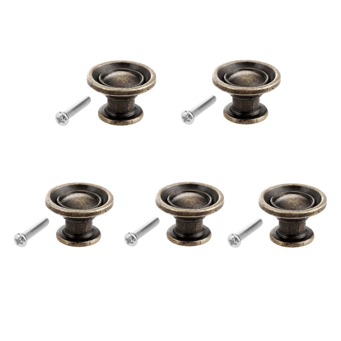 dophee 5Pcs 1.14" Vintage Farmhouse Style Single Hole Knobs for Wood Cabinet Drawer Bin Wardrobe with Screws, Antique Bronze