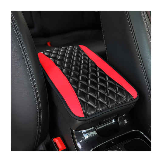 Car Center Console Cushion Pad, Universal Leather Waterproof Armrest Seat Box Cover Protector,Comfortable Car Decor Accessories Fit for Most Cars, Vehicles, SUVs (Red)