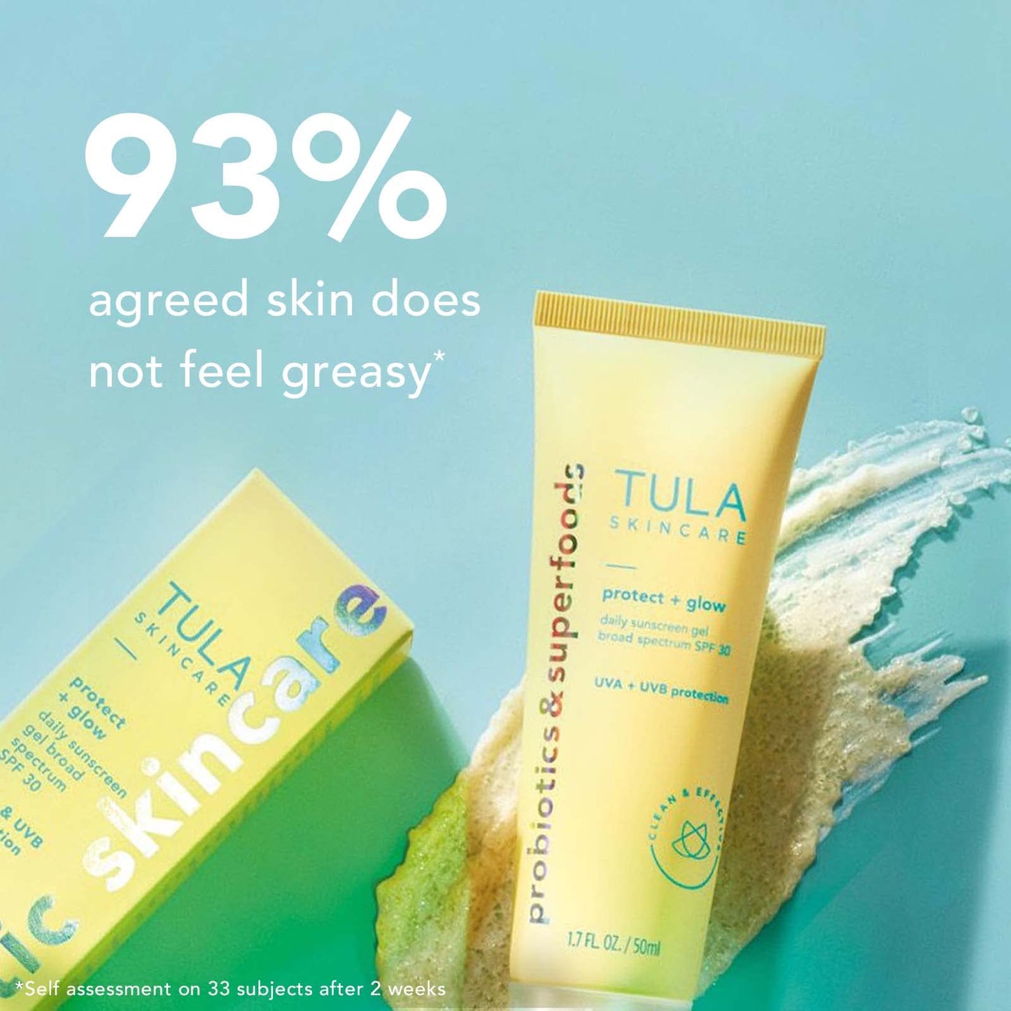 TULA Skin Care Protect + Glow Daily Sunscreen - Gel, Broad Spectrum SPF 30, Skincare-First, Non-Greasy, Non-Comedogenic and Reef-Safe with Pollution and Blue Light Protection, Regular, 1.7 fl oz.