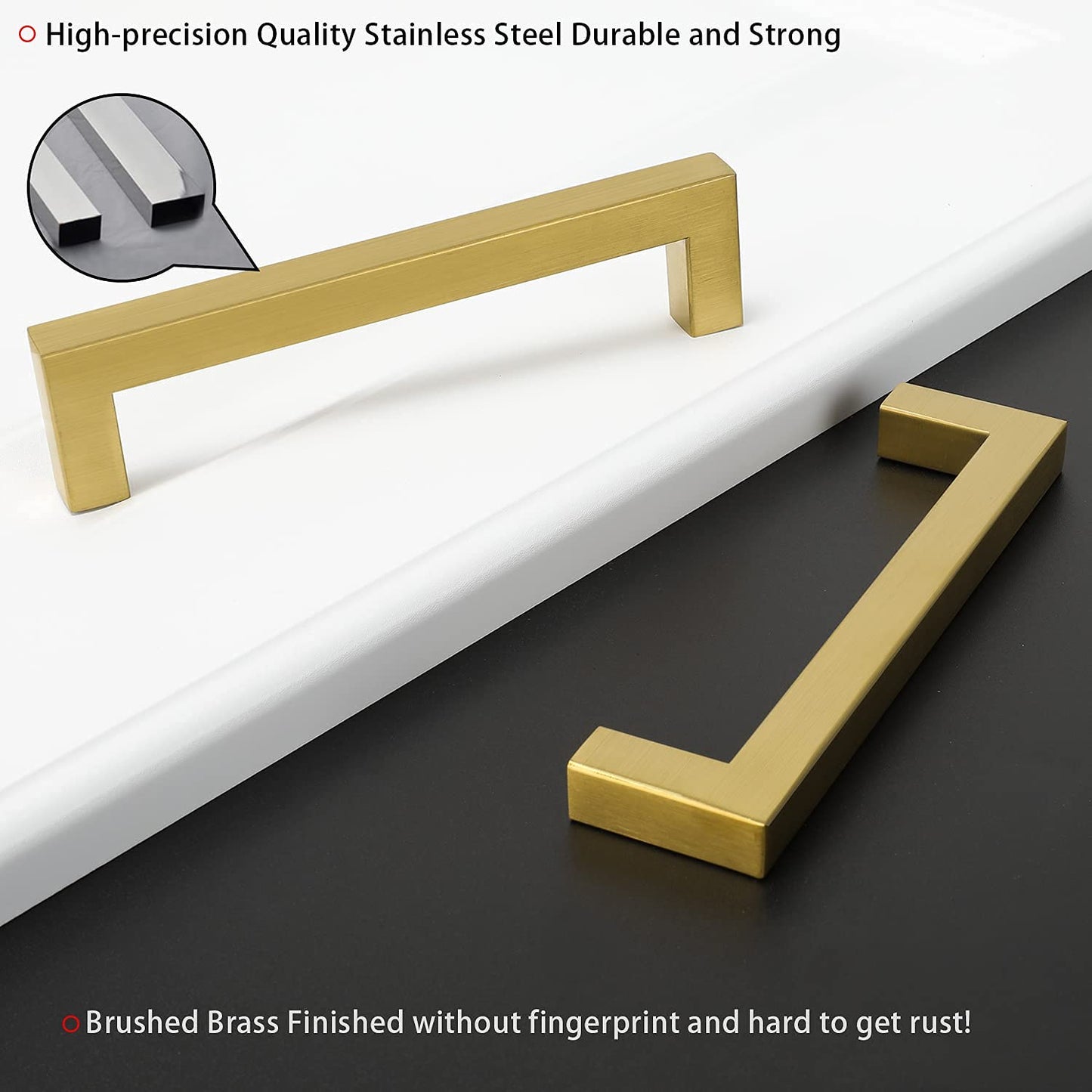 homdiy 5 Inch Brass Cabinet Handles Brushed Brass Cabinet Pulls 30 Pack - Gold Cabinet Pulls Square Gold Pulls Brass Cabinet Hardware for Cabinet, Cupboard, 5'' Hole Centers