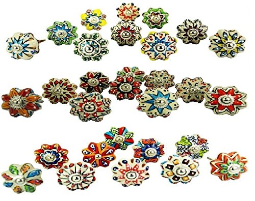 JGARTS Dotted Mix Color Multi Designed Ceramic Cupboard Cabinet Door Knobs Drawer Pulls & Chrome Hardware - Hand Painted Pulls Set of 20