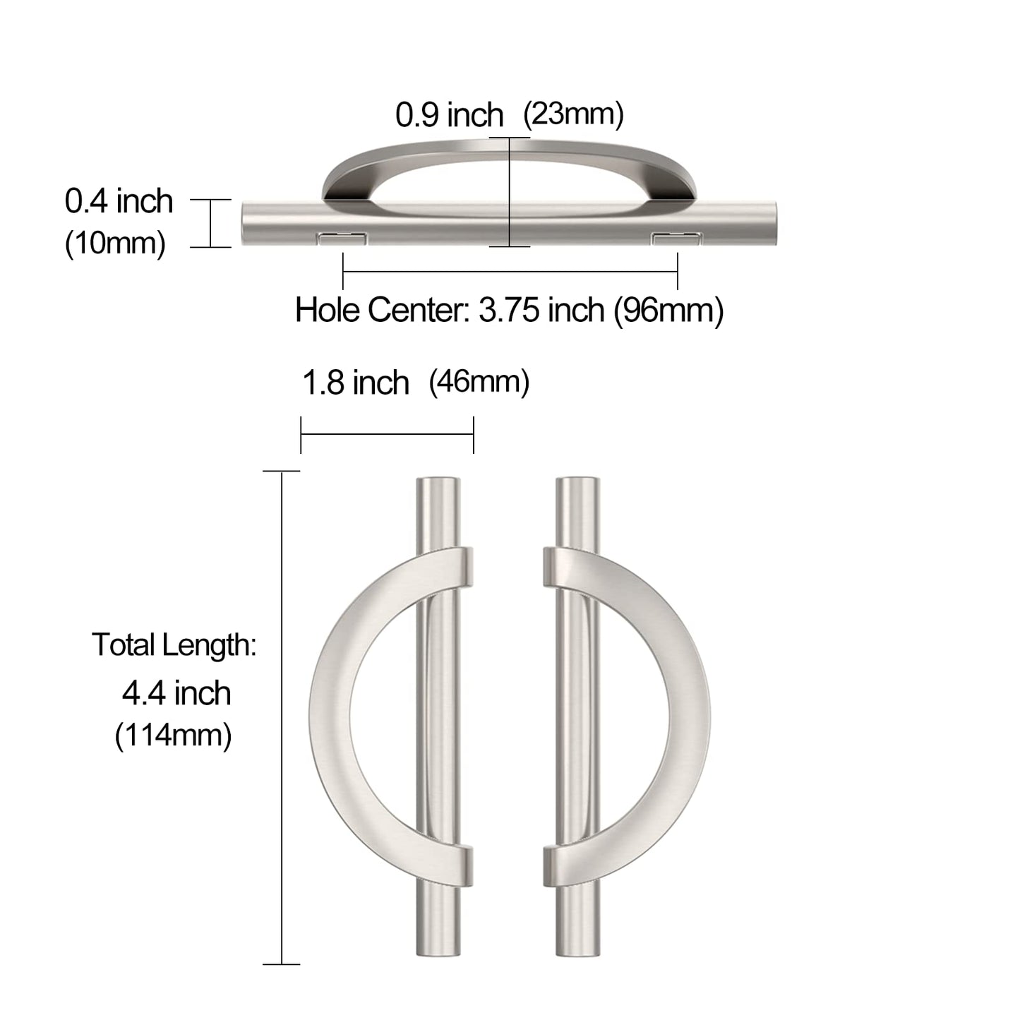 9BUILD 10 Pack 3.75 Inch Brushed Satin Nickel Kitchen Cabinet Handles Half Moon Cabinet Pulls Kitchen Handles for Cabinets Cabinet Hardware Nickel Dresser Pulls Drawer Handle