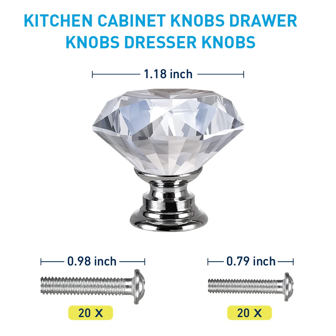 trusir 10 Pack Crystal Knobs - Dresser Knobs Drawer Knobs Diamond Glass Knobs Pull 30mm for Kitchen, Bathroom Cabinet