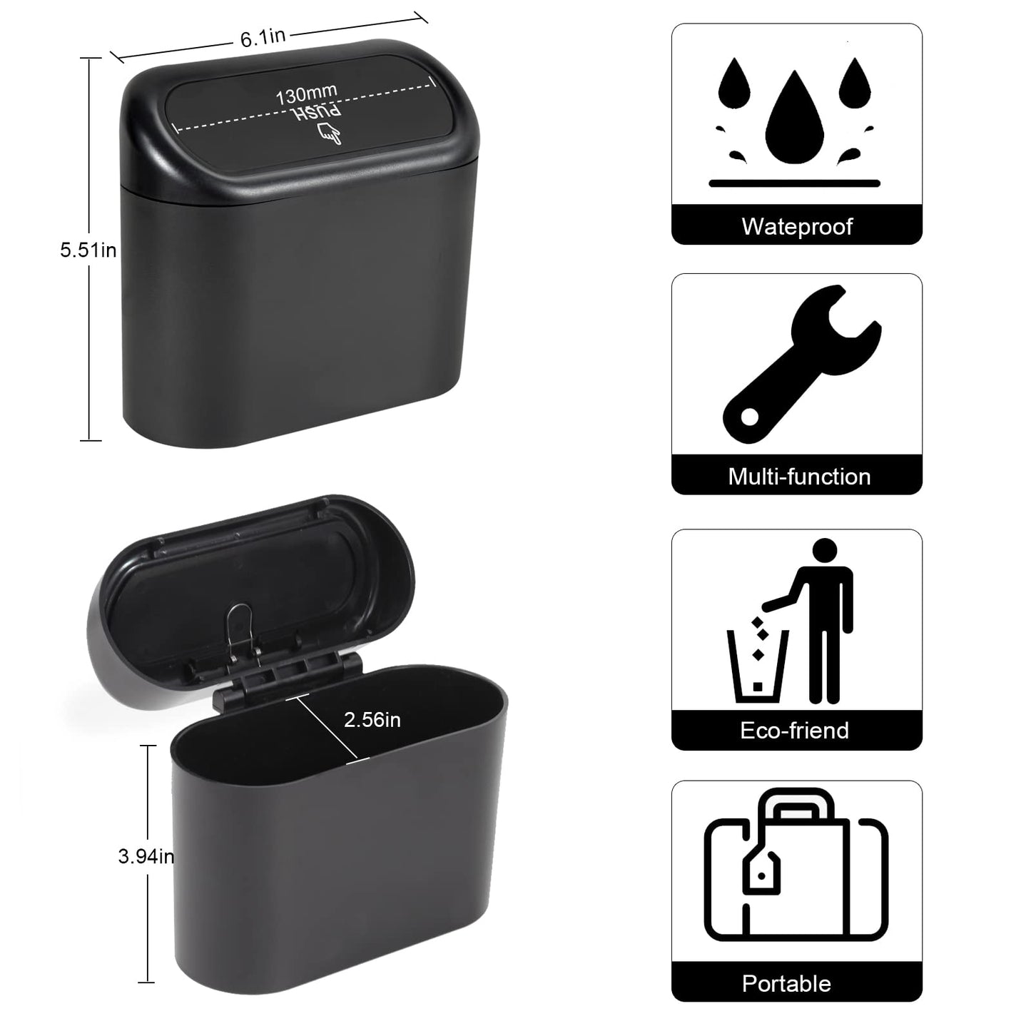 EnthuLove 2 Packs Mini Car Trash Can Bin with Lid and 150pcs Trash Bags,Car Trash Can Bin,Car Garbage Trash Can Storage for Front Back Seat Accessories (2)