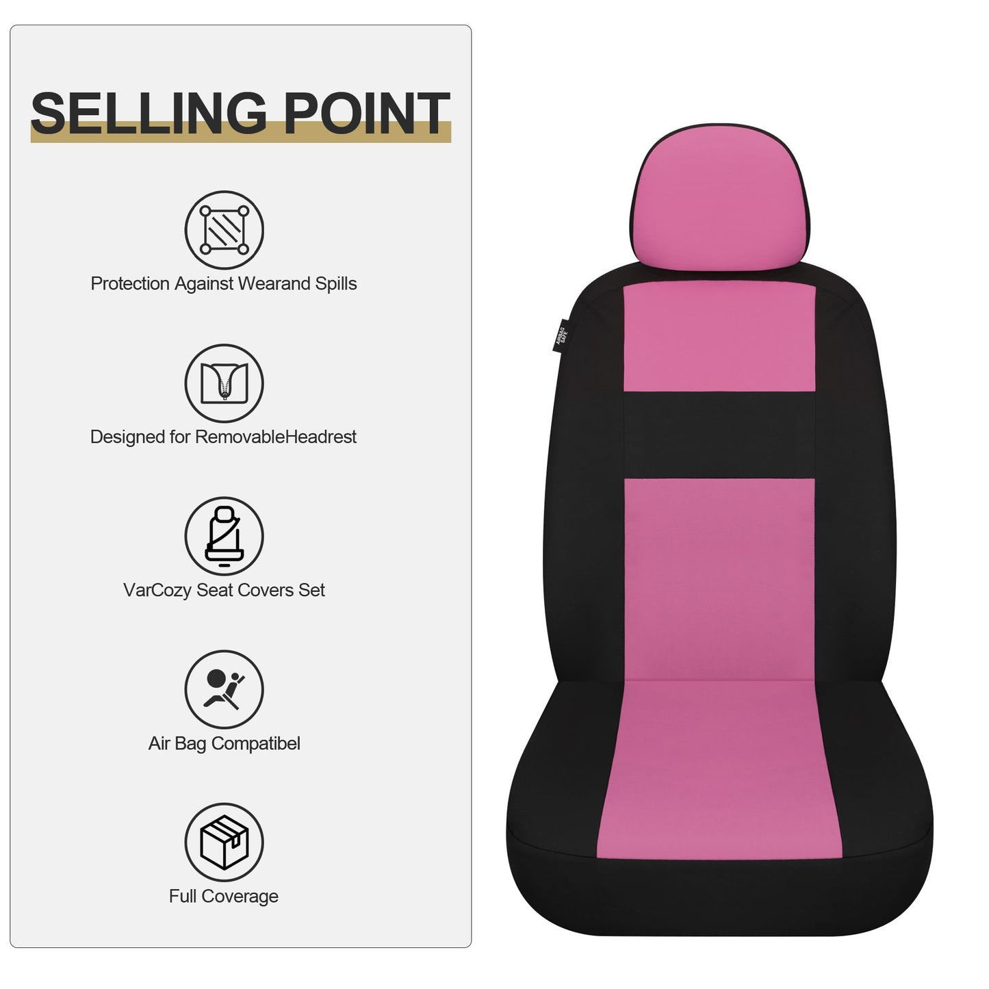 VarCozy Car Seat Covers Full Set, Breathable Cloth Front and Rear Split Bench Seat Covers for Car, Universal Cloth Seat Covers for SUV Sedan Van, Automotive Interior Covers, Airbag Compatible