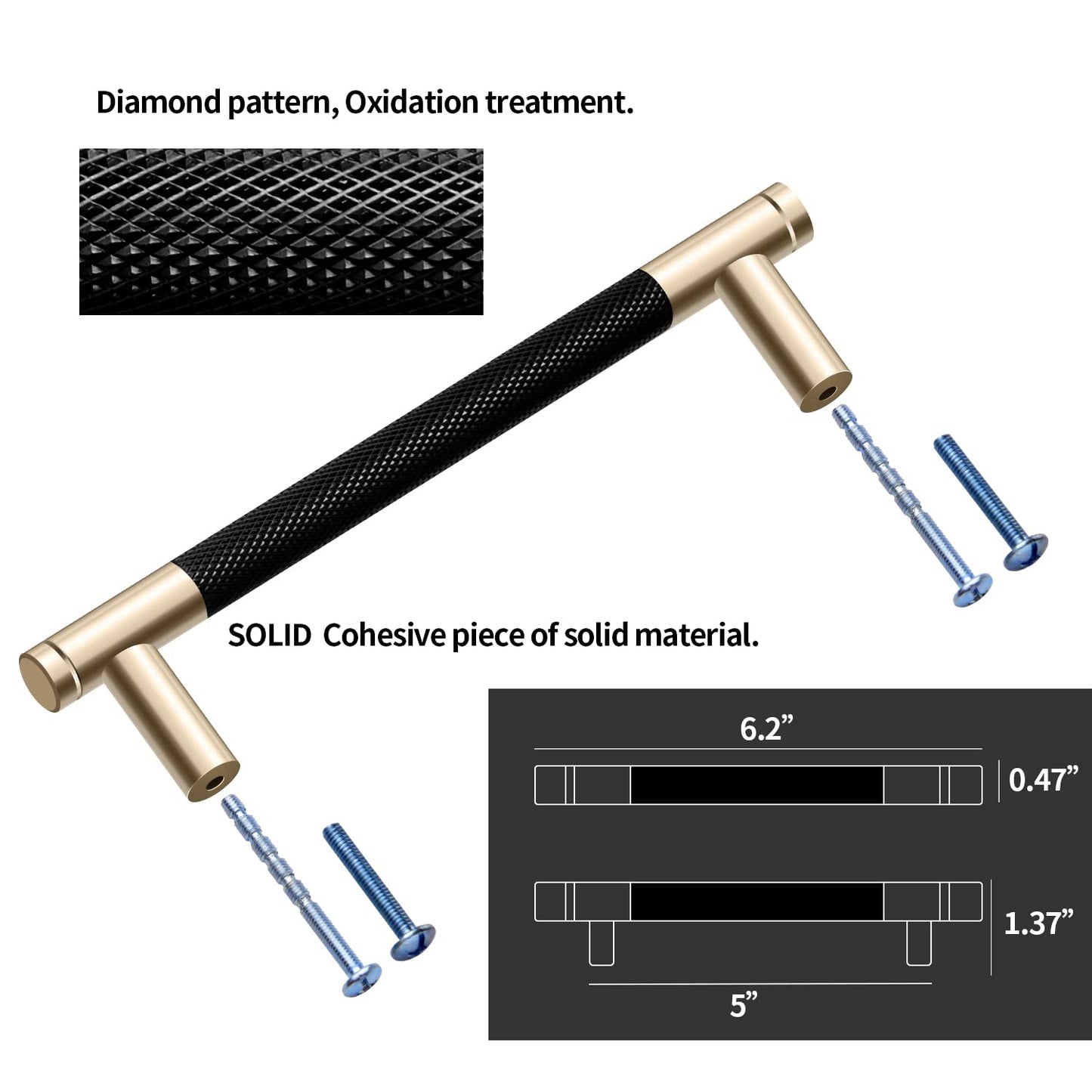 Westablize 24 Pack 5 Inch 128 mm Bar Cabinet Pulls Gold and Black Knurled Handles for Brushed Gold Drawer Pulls Cupboard Aluminum Handles