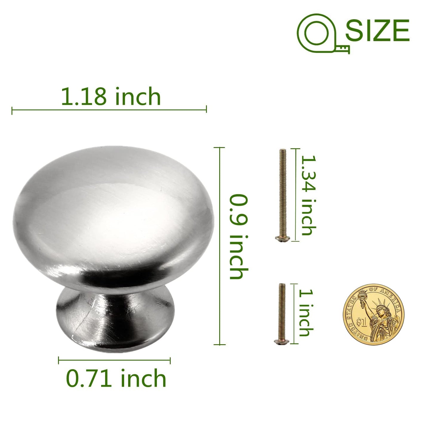 POZEAN 30 Pack Cabinet Knobs Brushed Nickel, Silver with Screws for Dresser Drawer Cabinet Cupboard - Modern Kitchen, Bedroom and Bathroom Hardware