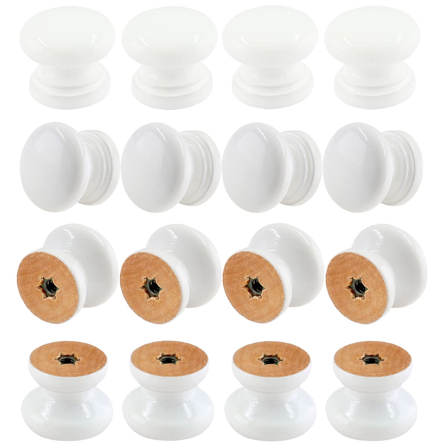 Kemcatui 12Pcs White Wood Dresser Knobs, Mushroom Shape Wood Drawer Knobs, Wood Cabinet Knobs, Single Handle Pulls with Screws Hardware (Diameter: 1Inch, Height: 0.82 Inch)