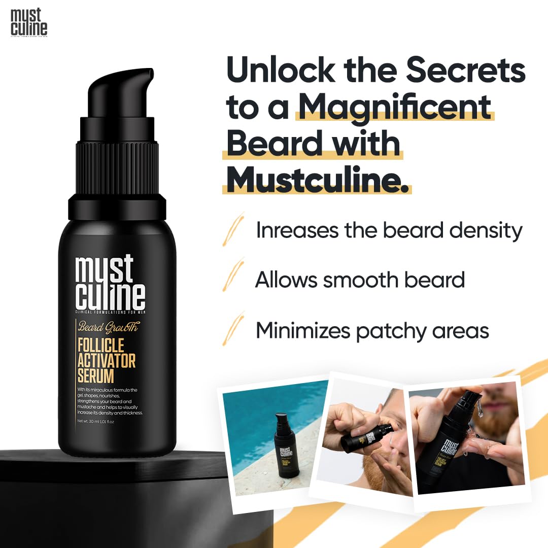 MUSTCULINE Follicle Activator Serum, Patchy Beard Growth,Specialized for Patchy Beards, Beard Growth Serum Combined with Biotin Oil (2 Package)