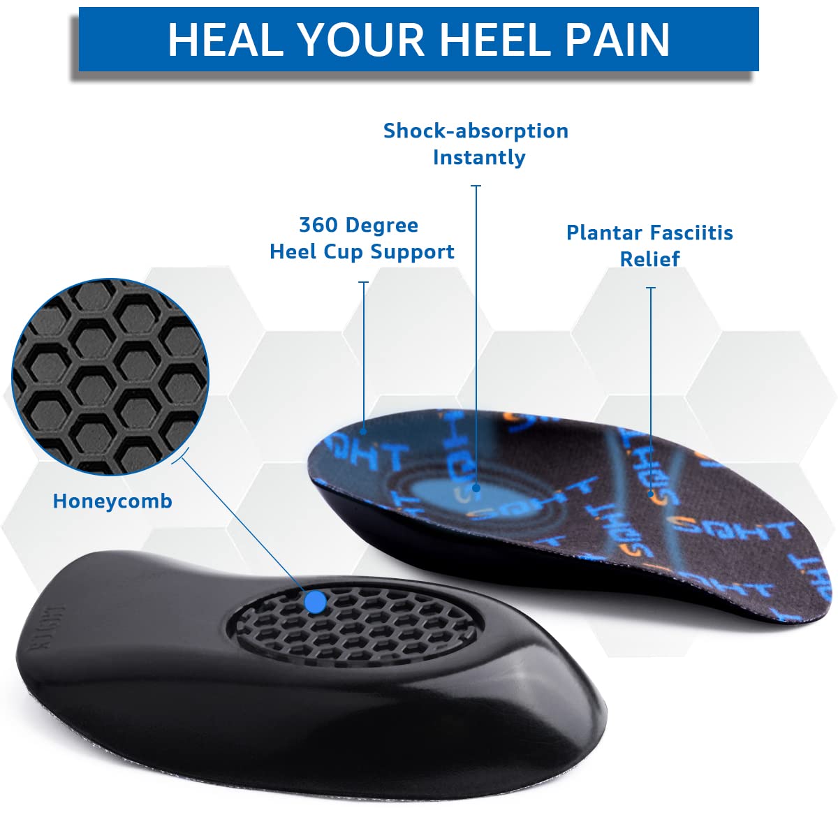 SQHT Plantar Fasciitis Insoles, Fast Relief Orthotic Heel Inserts for Heel Pain, Heel Spurs and Achilles Tendonitis, Heel Cups for Women Men (Large W8.5-12 | M7.5-11)